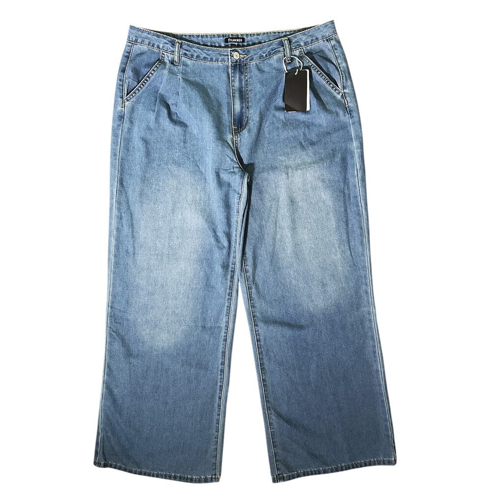 NWT Flamingo Pleated Wide Leg High-Rise Jeans Women's 2XL (38x30)